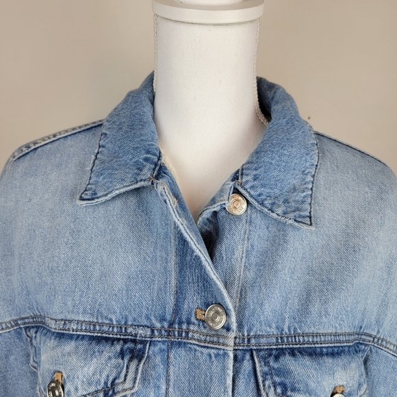 Zara Oversized Denim Jacket Sherpa Lined Size Medium - Picture 3 of 9